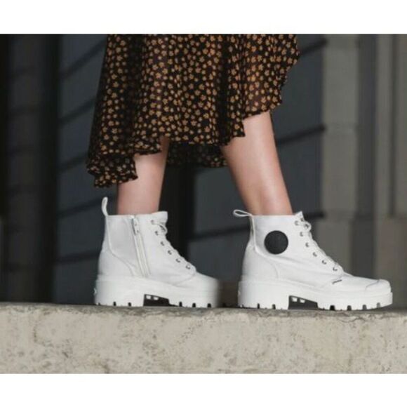 PALLADIUM - NWTIB - L Sz 11 (EUR 43) Pallabase Twill High Top in Stark White ♥️ - Picture 8 of 16